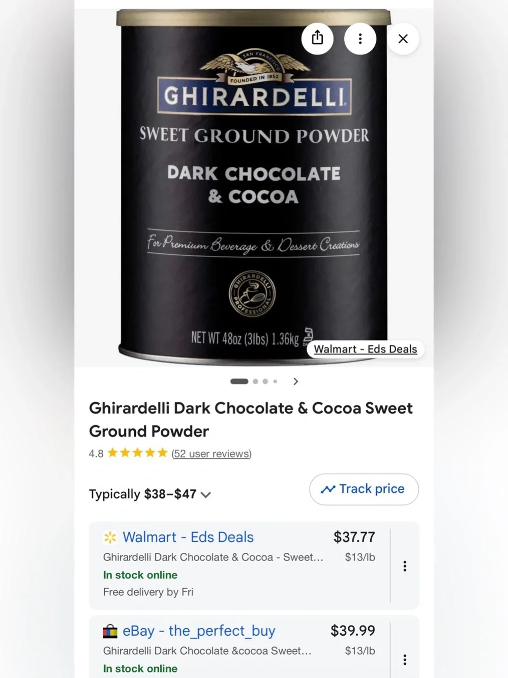 Ghirardelli Dark Chocolate and cocoa powder
